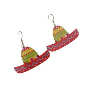 Acrylic Fiesta Colorful Sombrero Drop Earrings
